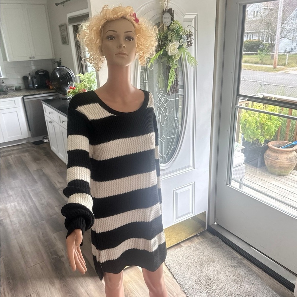 Black and White Striped Sweater Dress